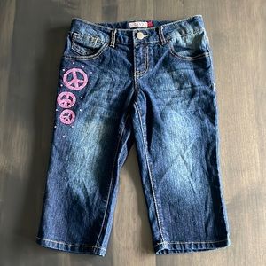 SO Girls Skimmer Jeans Pink Sequins Peace Sign Size 12 Dark Blue